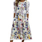 👗🌺Rochie midi cu imprimeu floral, mâneci 3/4, cu buzunare, pentru femei