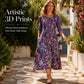 👗🌺Rochie midi cu imprimeu floral, mâneci 3/4, cu buzunare, pentru femei