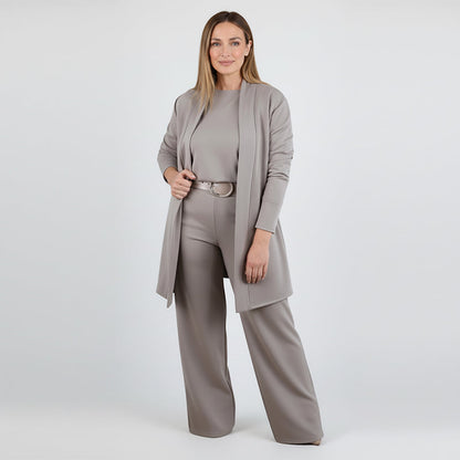 Set elegant din trei piese, compus din un cardigan lung, un top și pantaloni 💞