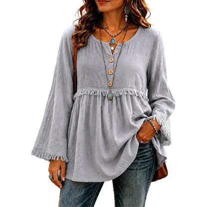 👕 Rochii Casual pentru Femei, Mâneci Lungi, Croială Lejeră, cu Franjuri