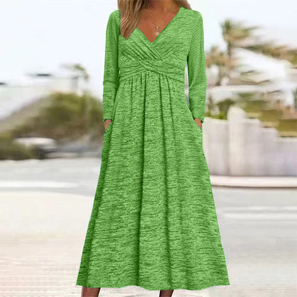 ✨ 👗 Rochie pentru femei cu decolteu în V și încheiere încrucișată, cu buzunare