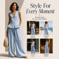 Women's Summer Peplum Top & Wide-Leg Pants Set