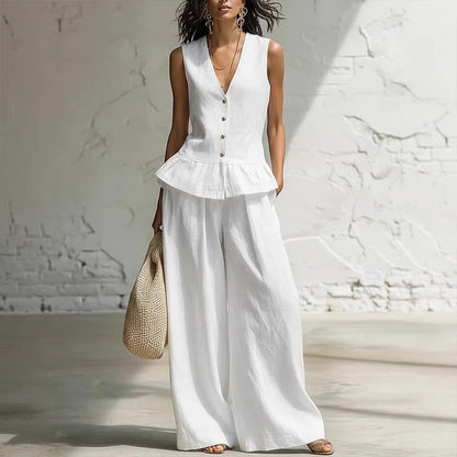 Women's Summer Peplum Top & Wide-Leg Pants Set