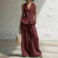 Women's Summer Peplum Top & Wide-Leg Pants Set
