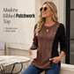 🧶 🤎✨ Bluză tricotată cu nervuri, cu blocuri de culoare pentru femei – Design patchwork, nasturi metalici și eleganță modernă de zi cu zi