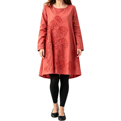 Women's Casual Long Sleeve Round Neck A-Line Dress