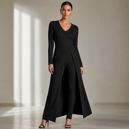 👖 2-teiliges Damen-Set: geripptes Longline-Top & schmale Hose