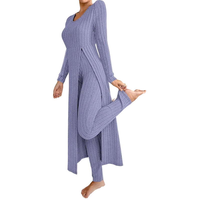 👖 2-teiliges Damen-Set: geripptes Longline-Top & schmale Hose