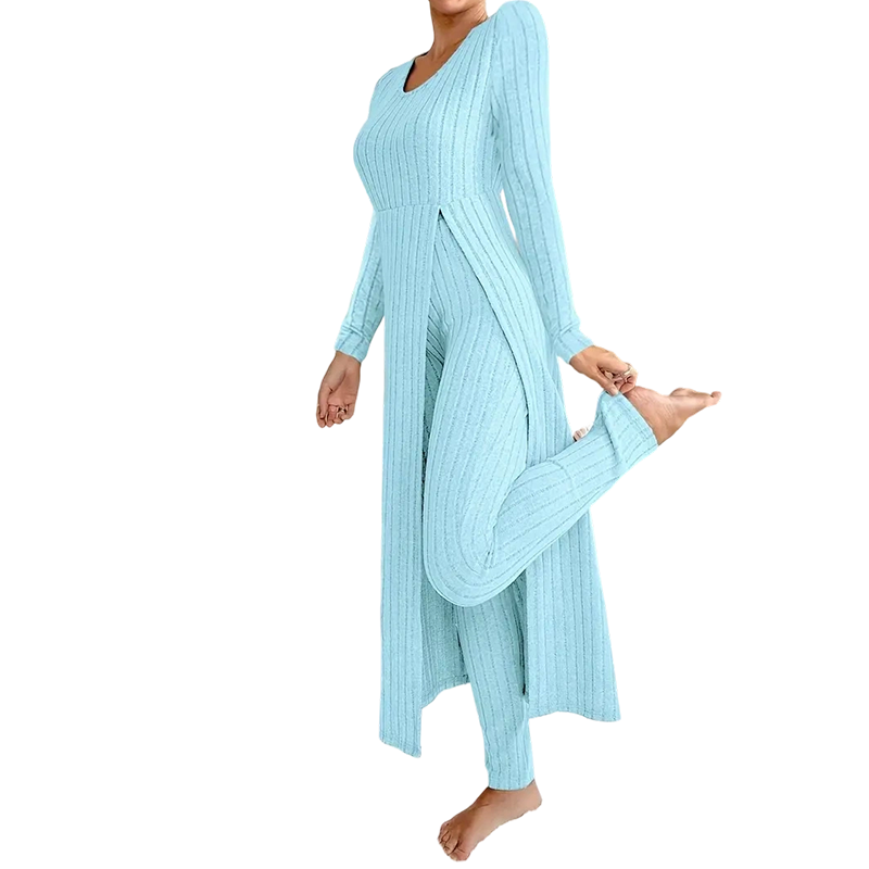 👖 2-teiliges Damen-Set: geripptes Longline-Top & schmale Hose