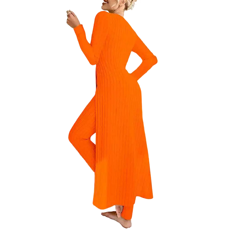 👖 2-teiliges Damen-Set: geripptes Longline-Top & schmale Hose