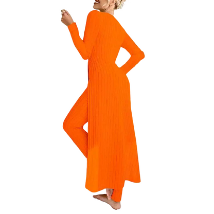 👖 2-teiliges Damen-Set: geripptes Longline-Top & schmale Hose