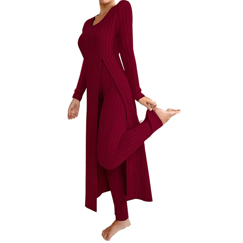 👖 2-teiliges Damen-Set: geripptes Longline-Top & schmale Hose