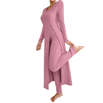 👖 2-teiliges Damen-Set: geripptes Longline-Top & schmale Hose