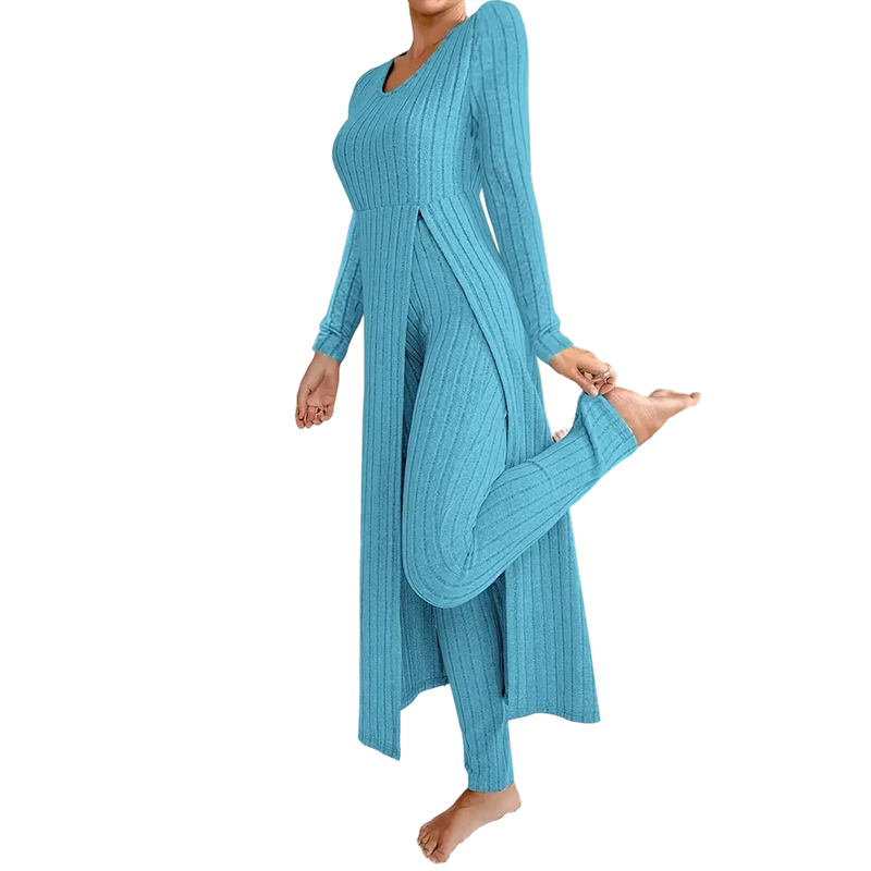 👖 2-teiliges Damen-Set: geripptes Longline-Top & schmale Hose