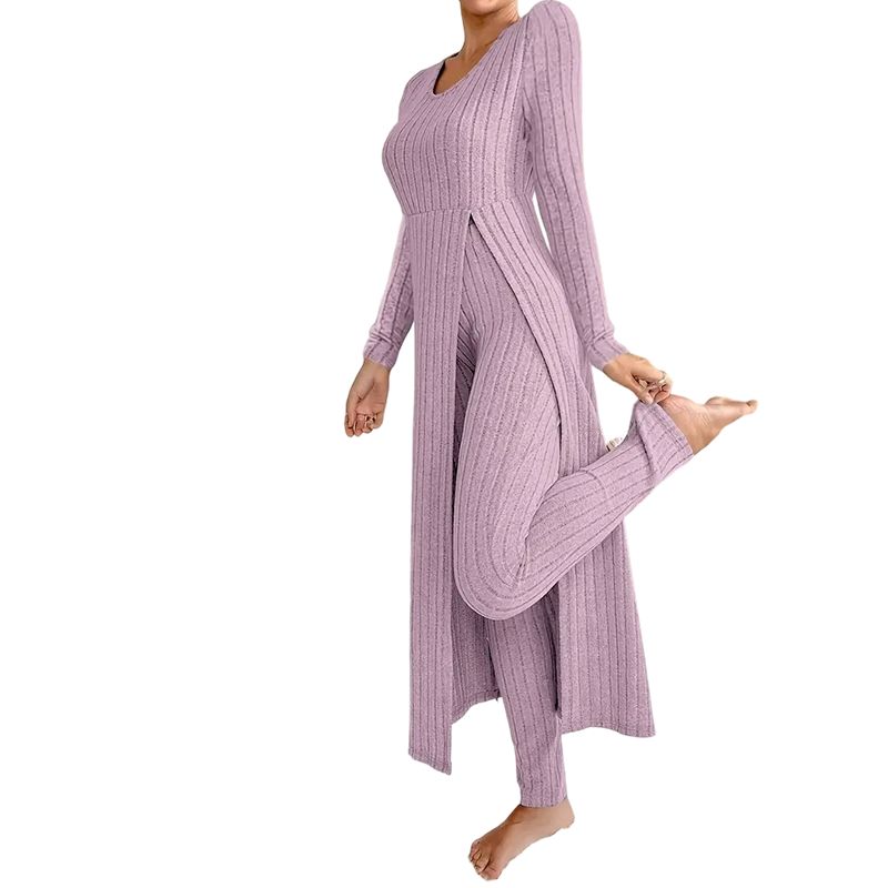 👖 2-teiliges Damen-Set: geripptes Longline-Top & schmale Hose