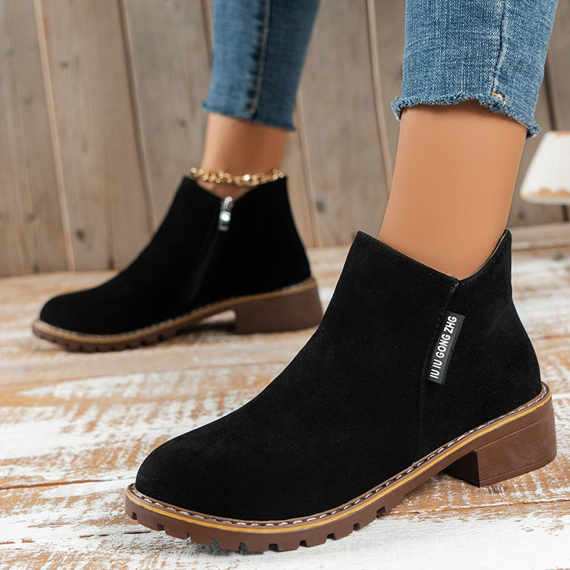 👢 🔥Damen-Stiefeletten mit niedrigem Absatz und seitlichem Reißverschluss