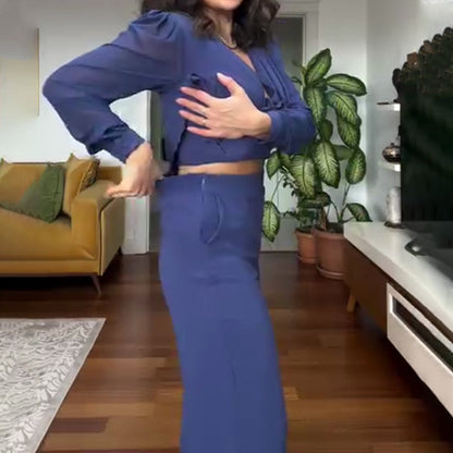 Women's V-Neck Top & Pants 2-Piece Set