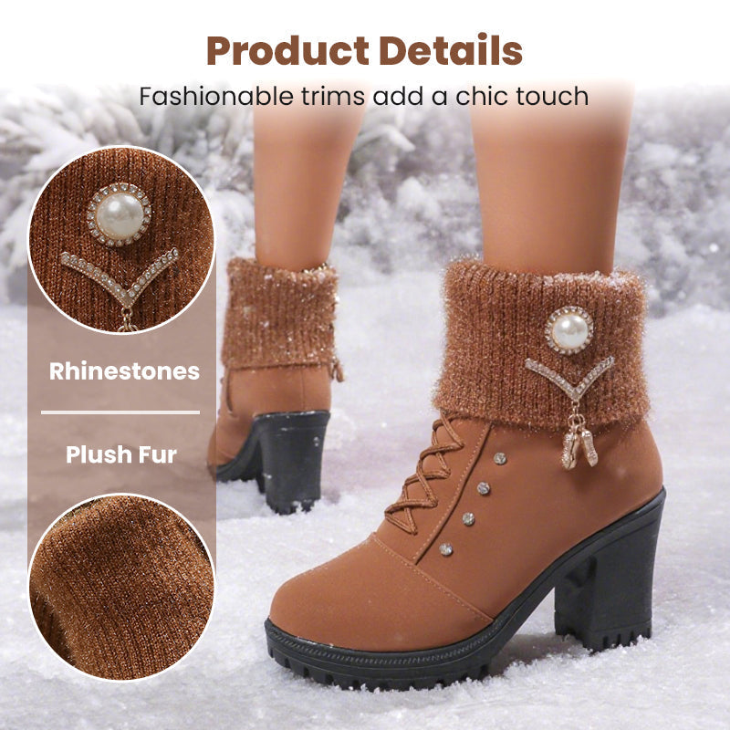 Warm gefütterte Damenstiefeletten mit Blockabsatz