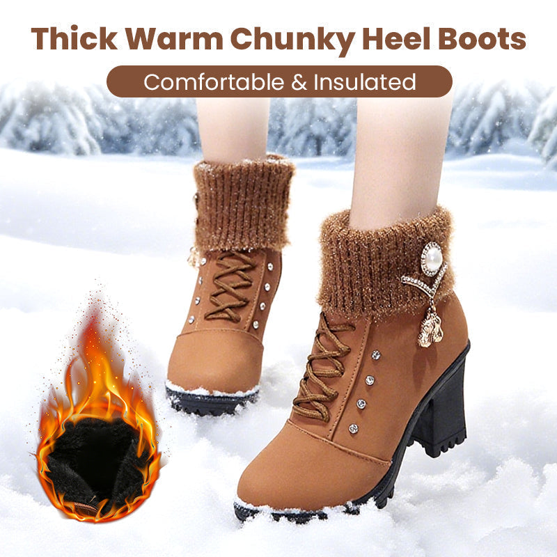 Warm gefütterte Damenstiefeletten mit Blockabsatz