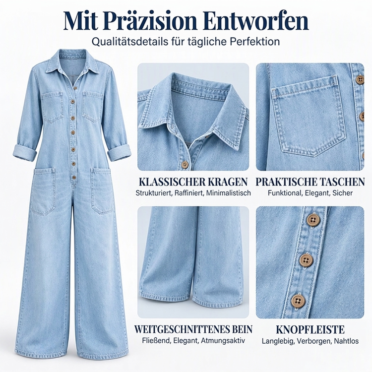 👖 🚨Nur noch wenige auf Lager! Beeil dich!🚨 Damen Jeans Overall im Vintage-Look mit Kragen