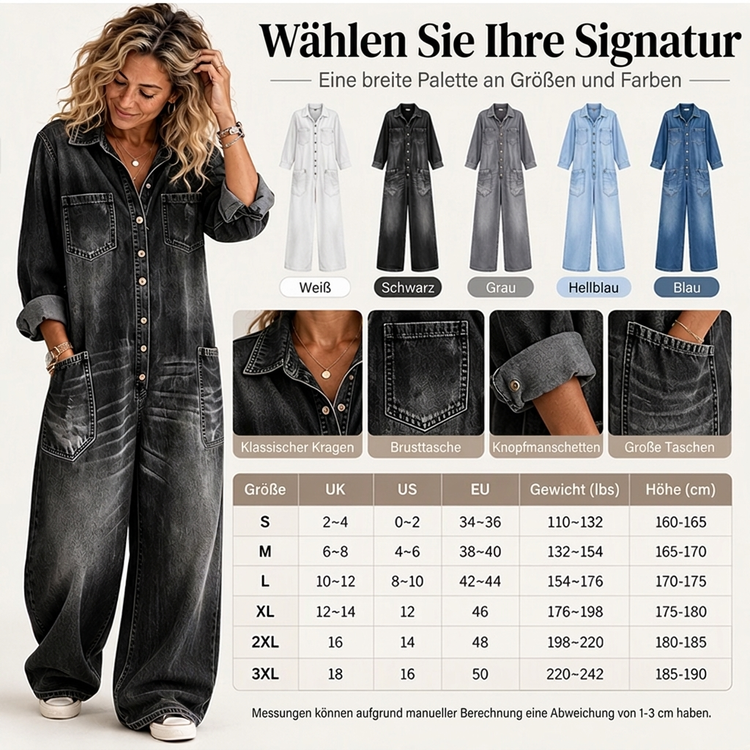 👖 🚨Nur noch wenige auf Lager! Beeil dich!🚨 Damen Jeans Overall im Vintage-Look mit Kragen