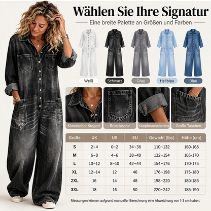 👖 🚨Nur noch wenige auf Lager! Beeil dich!🚨 Damen Jeans Overall im Vintage-Look mit Kragen