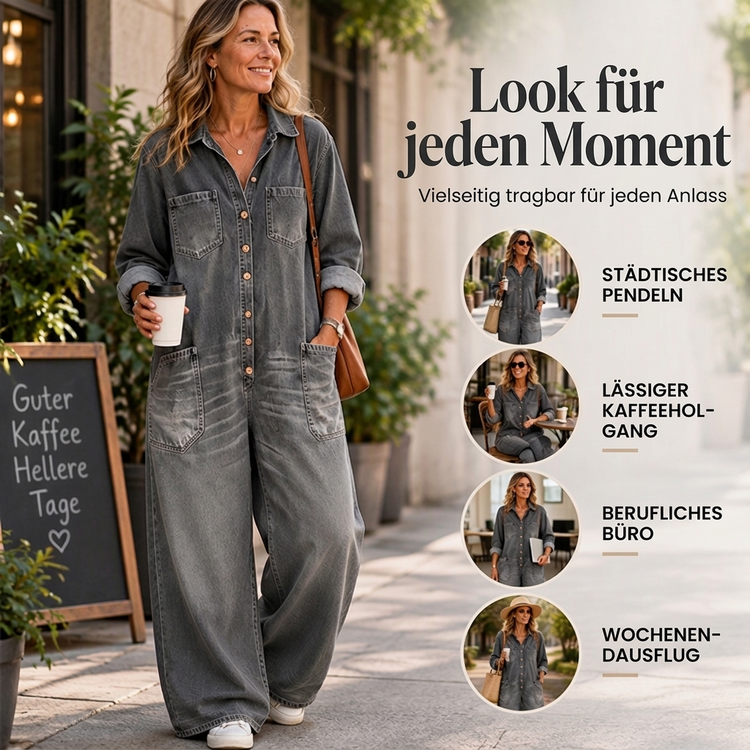 👖 🚨Nur noch wenige auf Lager! Beeil dich!🚨 Damen Jeans Overall im Vintage-Look mit Kragen