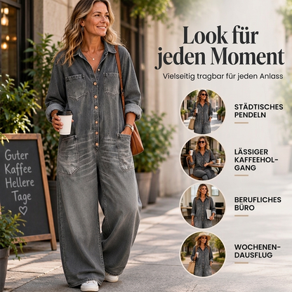 👖 🚨Nur noch wenige auf Lager! Beeil dich!🚨 Damen Jeans Overall im Vintage-Look mit Kragen