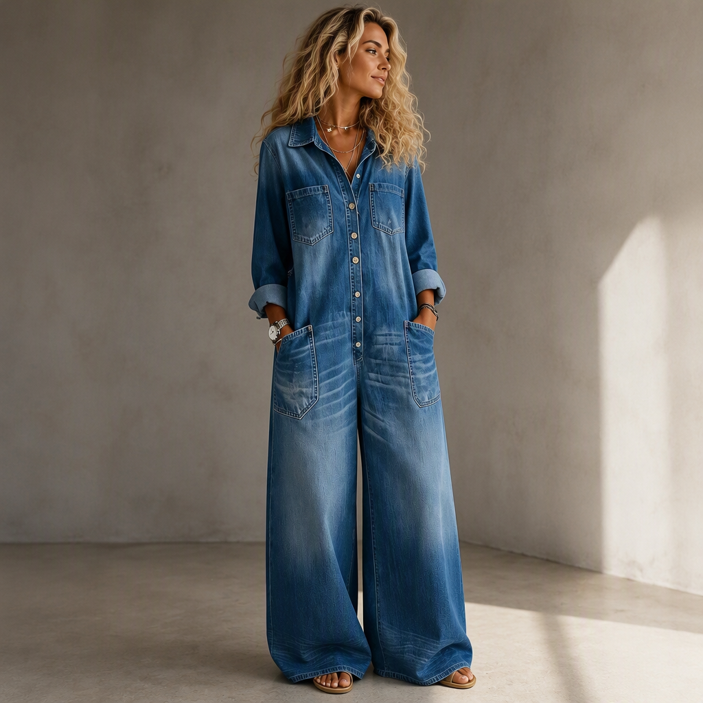👖 🚨Nur noch wenige auf Lager! Beeil dich!🚨 Damen Jeans Overall im Vintage-Look mit Kragen