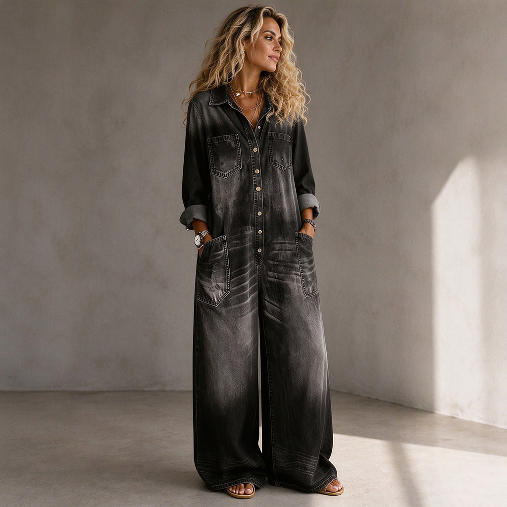 👖 🚨Nur noch wenige auf Lager! Beeil dich!🚨 Damen Jeans Overall im Vintage-Look mit Kragen