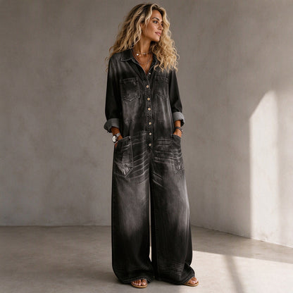 👖 🚨Nur noch wenige auf Lager! Beeil dich!🚨 Damen Jeans Overall im Vintage-Look mit Kragen