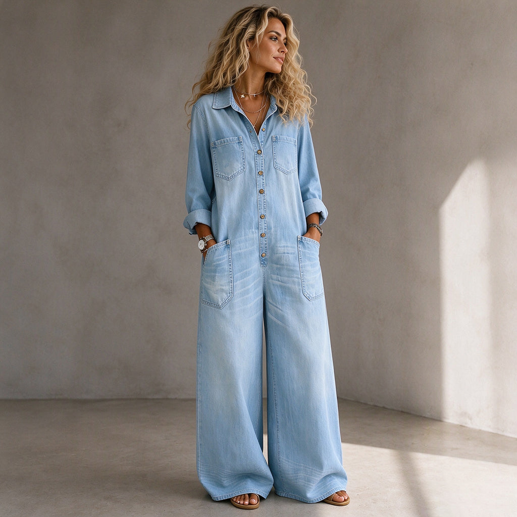 👖 🚨Nur noch wenige auf Lager! Beeil dich!🚨 Damen Jeans Overall im Vintage-Look mit Kragen