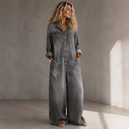👖 🚨Nur noch wenige auf Lager! Beeil dich!🚨 Damen Jeans Overall im Vintage-Look mit Kragen