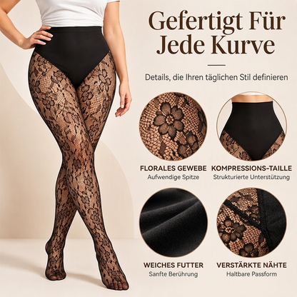 👖 Damen Shape Strumpfhosen mit hoher Taille aus Spitze und Fischernetz
