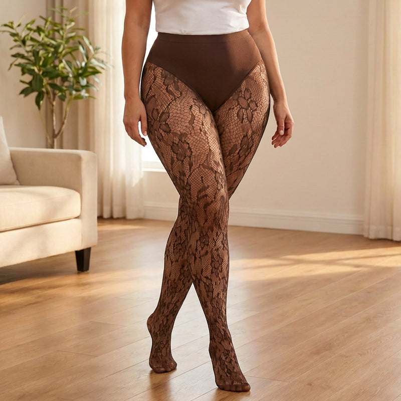 👖 Damen Shape Strumpfhosen mit hoher Taille aus Spitze und Fischernetz