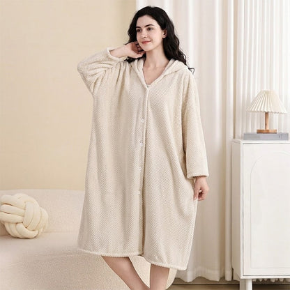 🧥 Damen Bademantel mit Kapuze als Handtuch tragbar