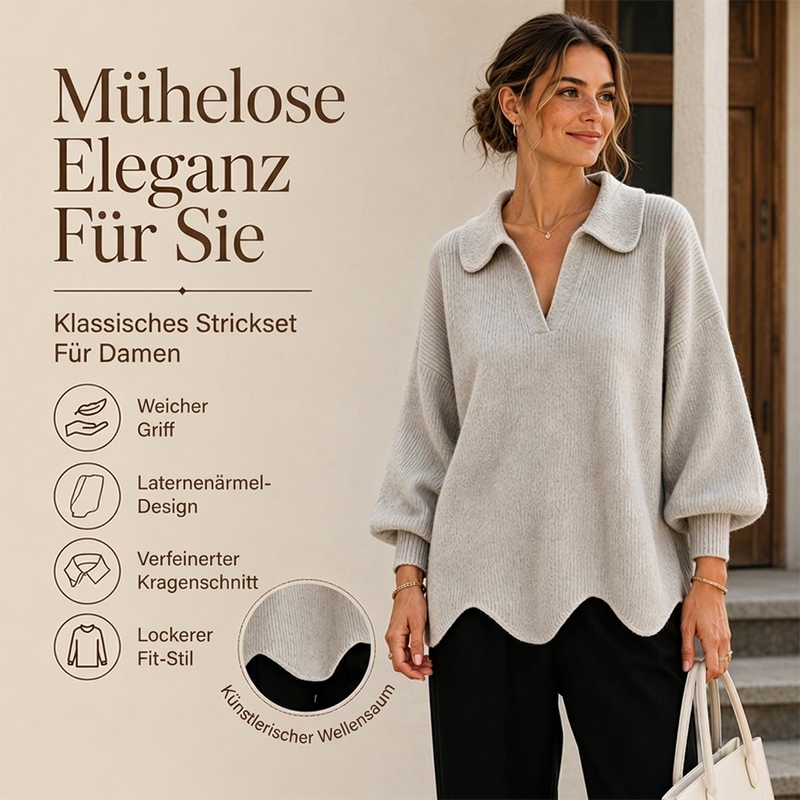 Eleganter Damen-Pullover mit V-Ausschnitt und Puffärmeln