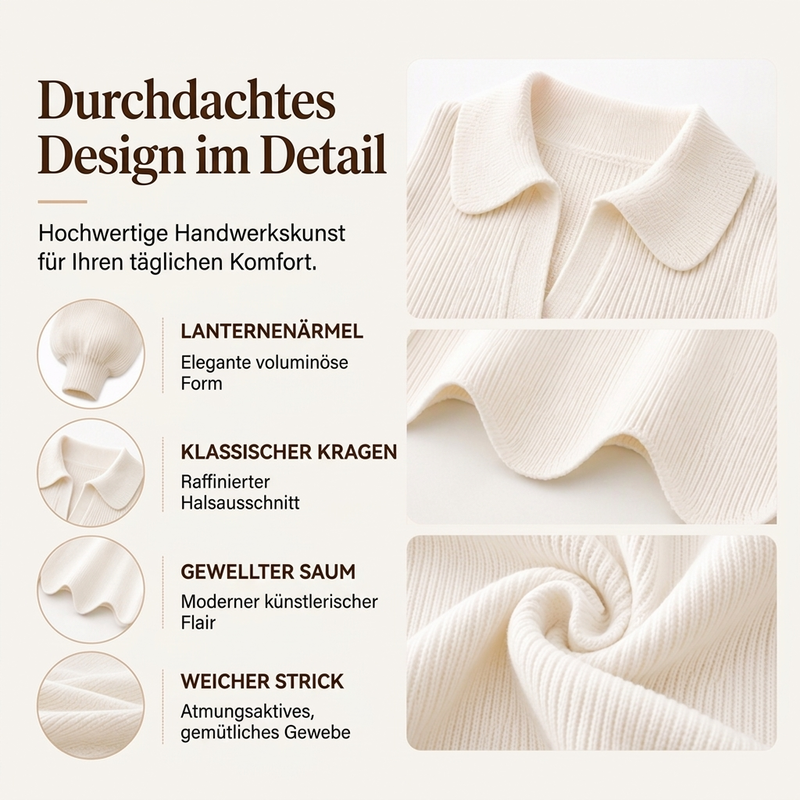 Eleganter Damen-Pullover mit V-Ausschnitt und Puffärmeln