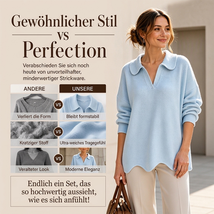 Eleganter Damen-Pullover mit V-Ausschnitt und Puffärmeln