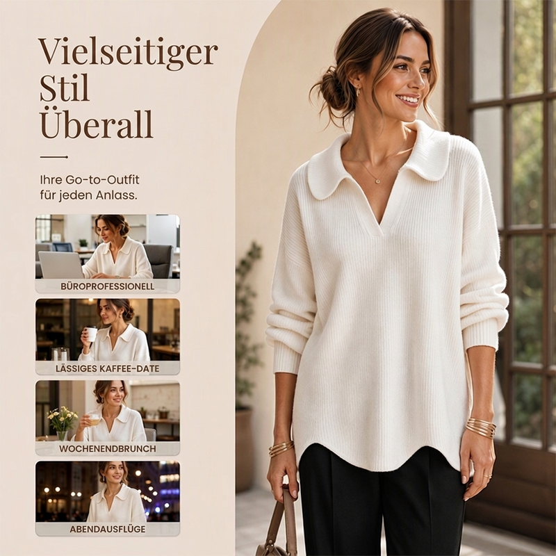 Eleganter Damen-Pullover mit V-Ausschnitt und Puffärmeln