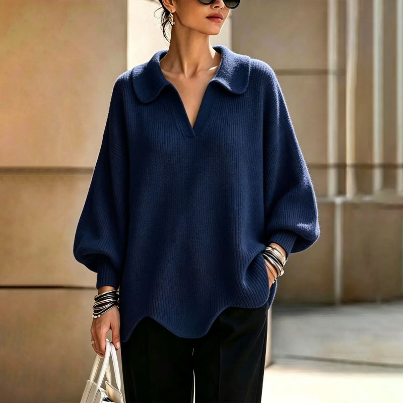 Eleganter Damen-Pullover mit V-Ausschnitt und Puffärmeln