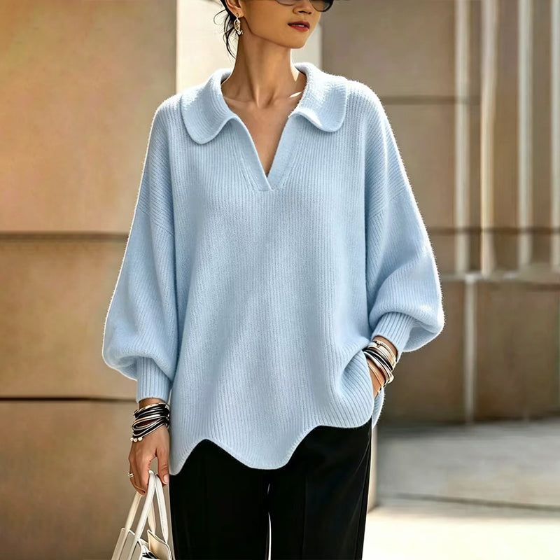 Eleganter Damen-Pullover mit V-Ausschnitt und Puffärmeln
