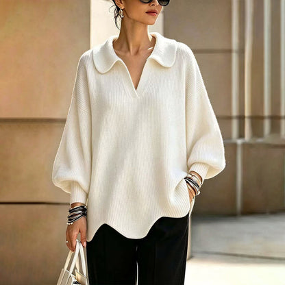 Eleganter Damen-Pullover mit V-Ausschnitt und Puffärmeln