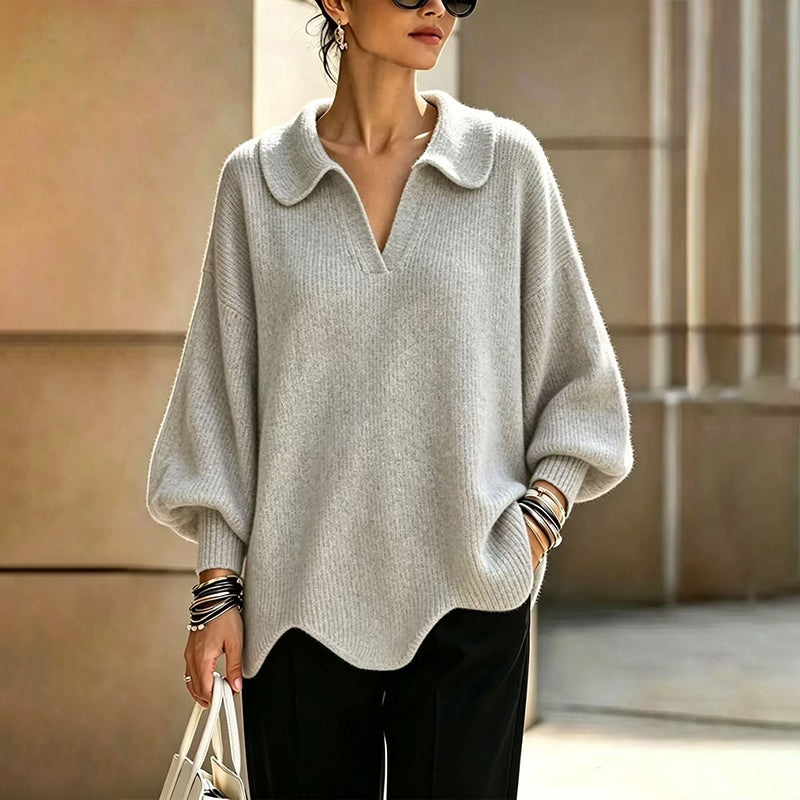 Eleganter Damen-Pullover mit V-Ausschnitt und Puffärmeln