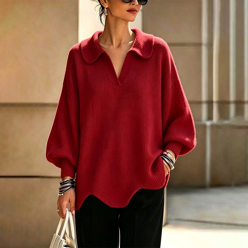 Eleganter Damen-Pullover mit V-Ausschnitt und Puffärmeln
