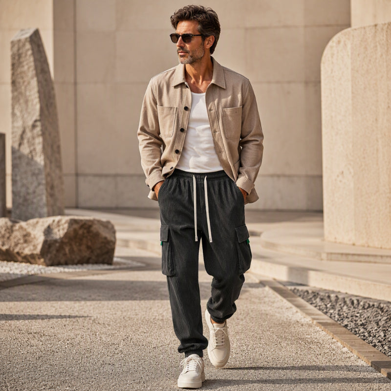 👖 Herren Freizeit Cordhose mit Cargotaschen