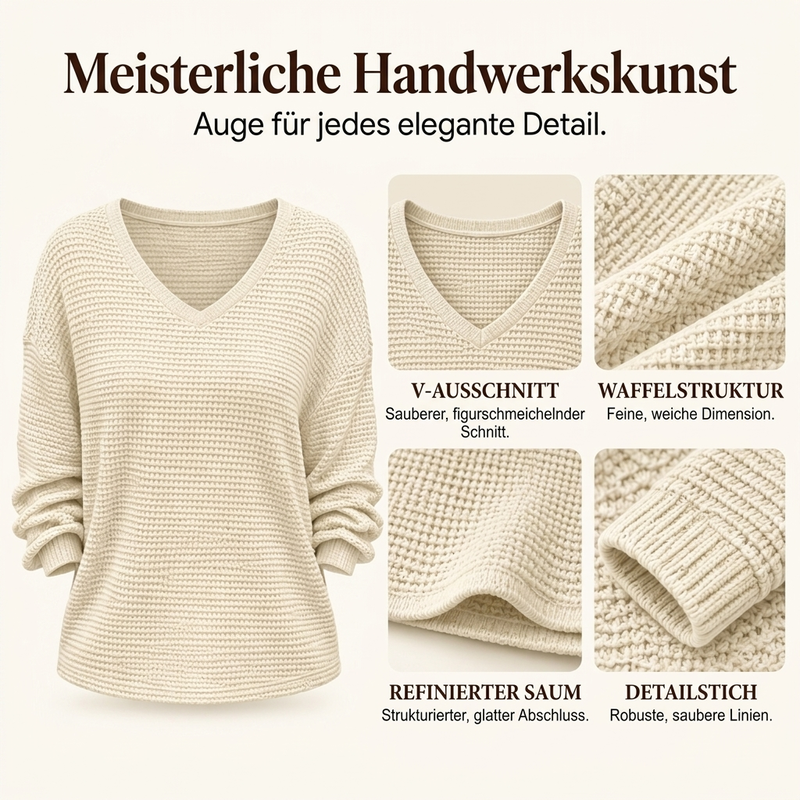 ✨ Damen lässiges V-Ausschnitt Waffelstrick Oberteil