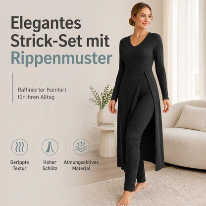 👖 2-teiliges Damen-Set: geripptes Longline-Top & schmale Hose