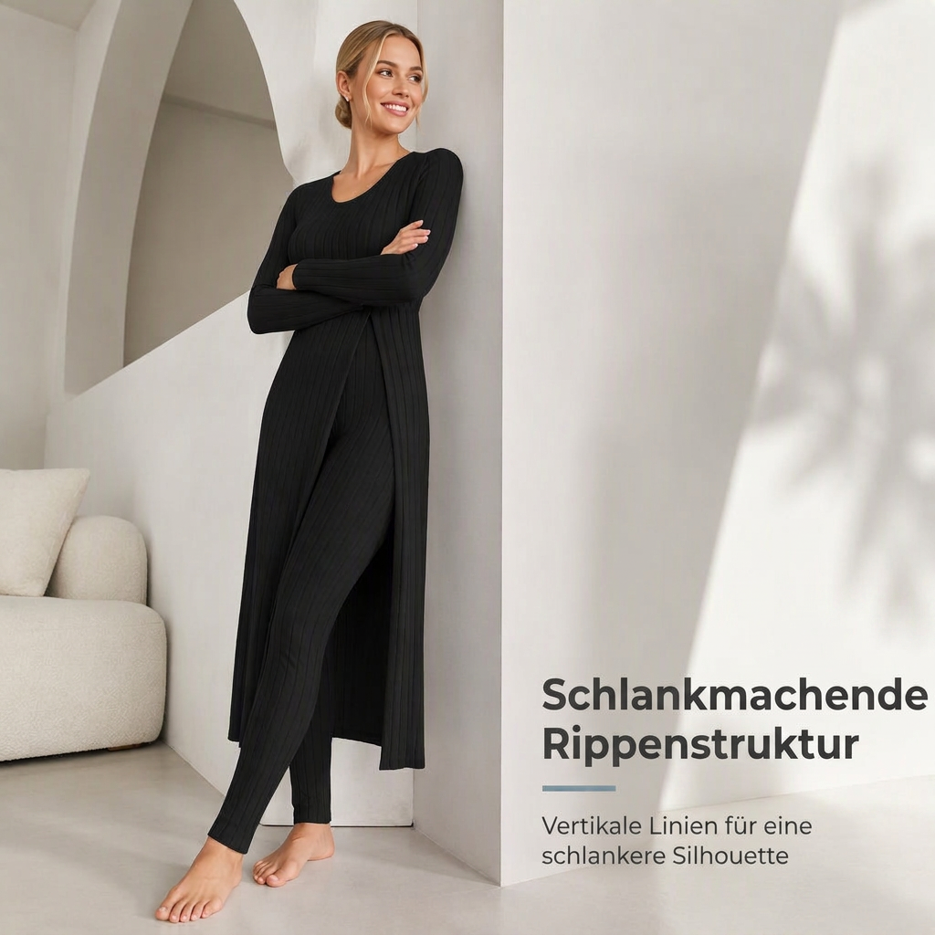 👖 2-teiliges Damen-Set: geripptes Longline-Top & schmale Hose