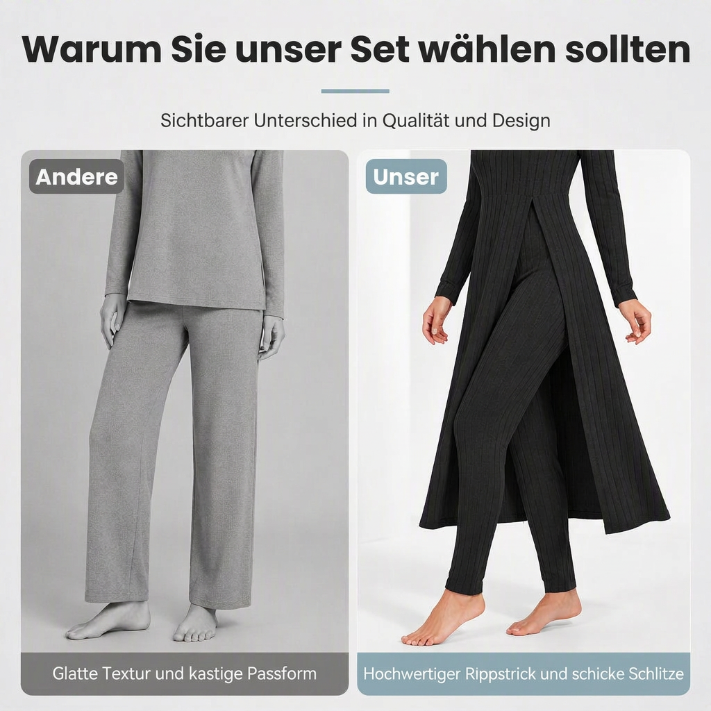 👖 2-teiliges Damen-Set: geripptes Longline-Top & schmale Hose